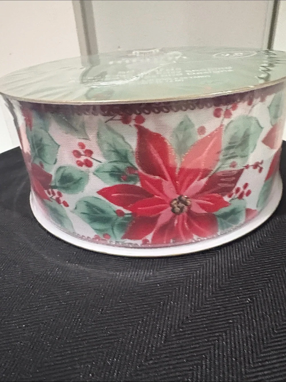 Holiday Poinsettia Wire-Edge Ribbon in Red and Green - Classic Holiday Decor